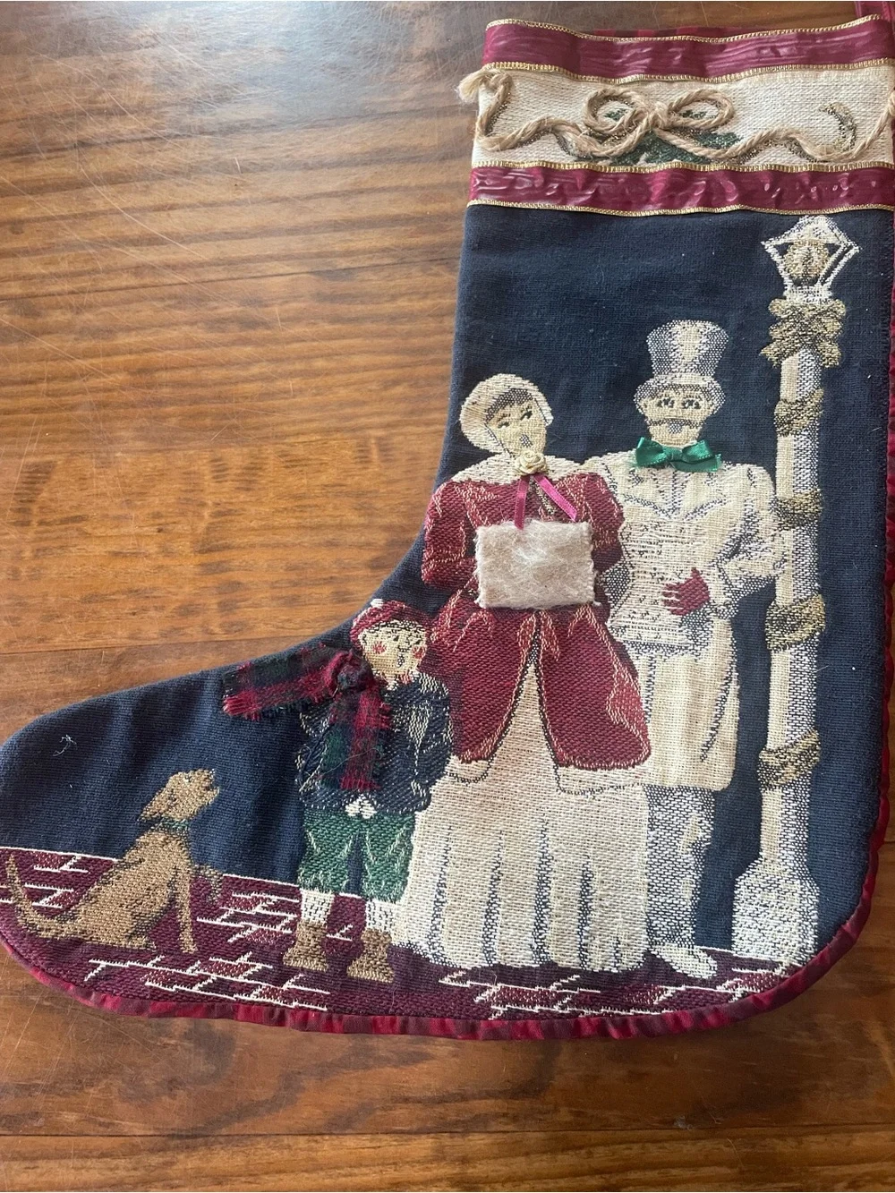 Vintage Christmas Victorian Tapestry Caroler Holiday Stocking Home Decor Unique
